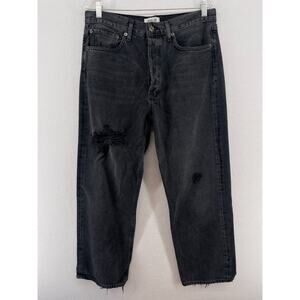 AGOLDE Jeans Womens 30 90s Crop High Rise Distressed Button Fly Shutter Black